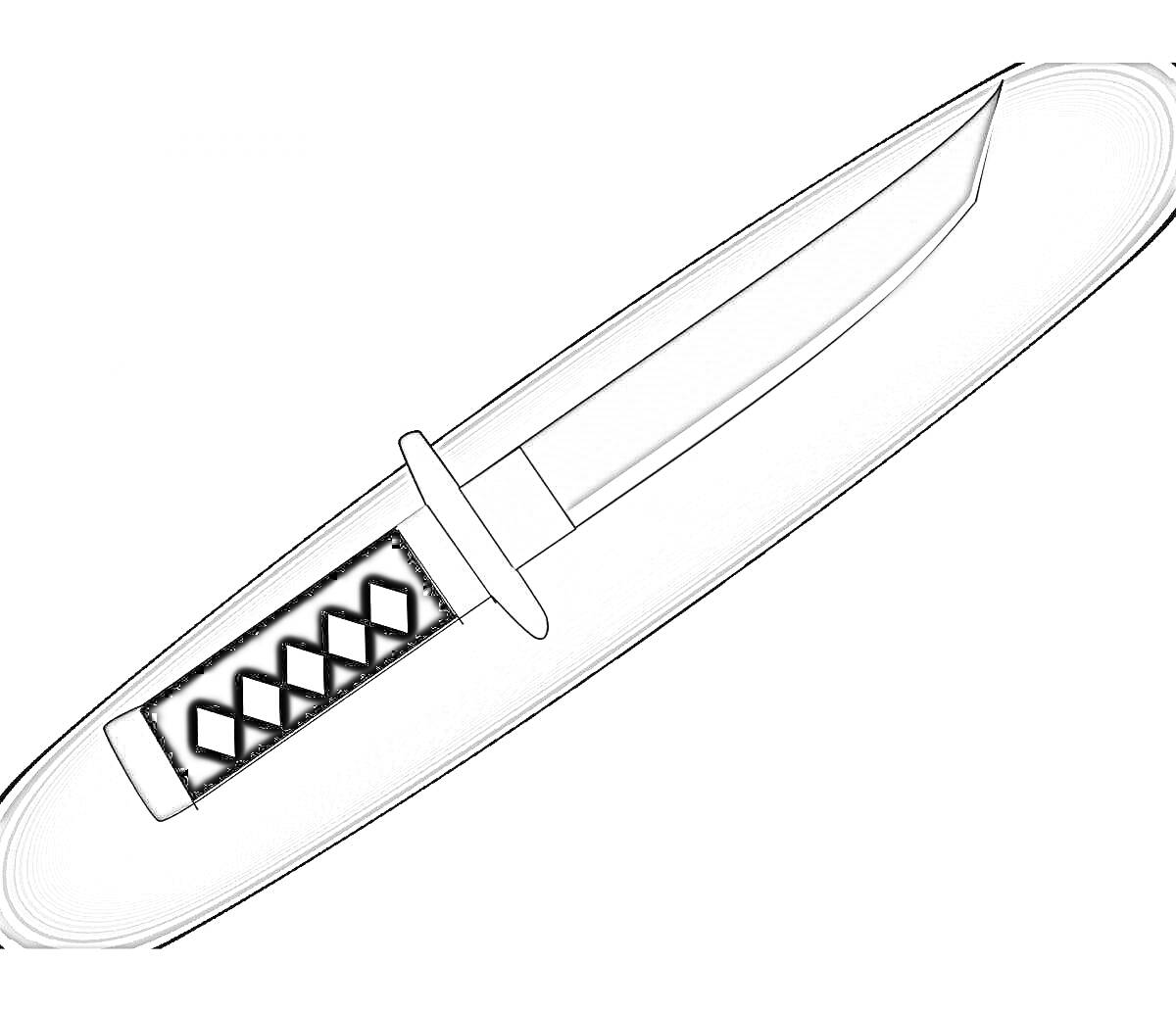 На раскраске изображено: Танто, Ножны, Клинок, Оружие, Нож