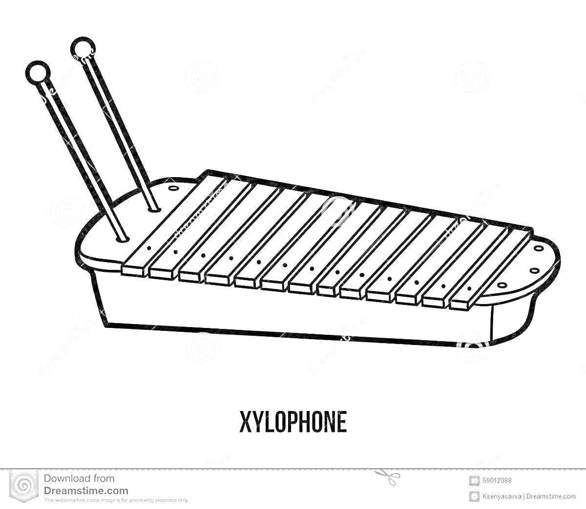 Раскраска Ксилофон с двумя палочками для игры