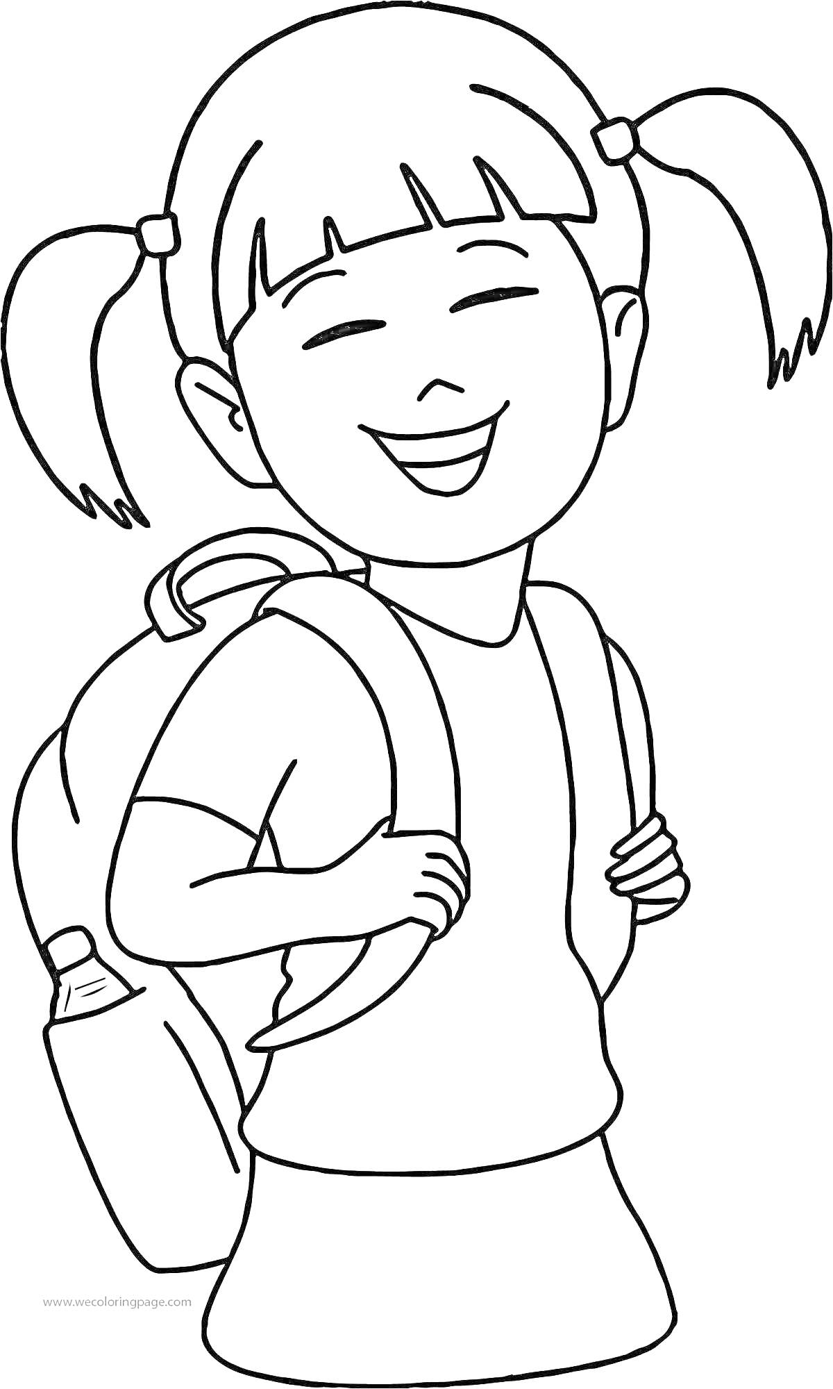 Раскраска Школьница с рюкзаком и двумя хвостиками