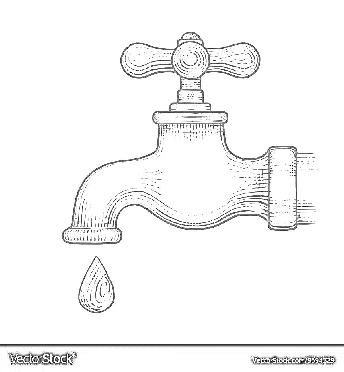 Раскраска кран с ручкой и каплей воды