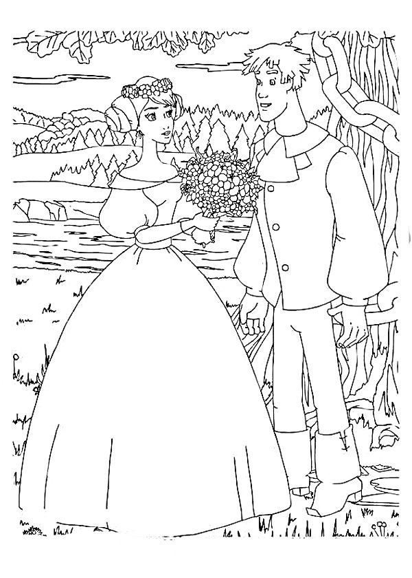 Иван Царевич и девушка с букетом на фоне природы