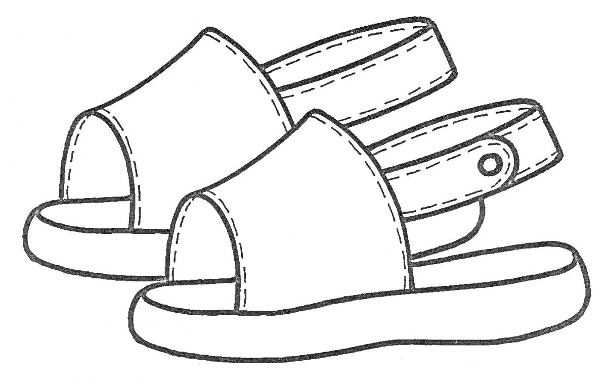 На раскраске изображено: Сандалии, Обувь, Летняя обувь, Для детей 2-3 лет
