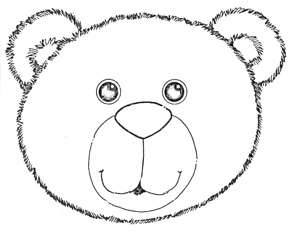 Раскраска Раскраска с маской медведя с большими глазами и улыбкой