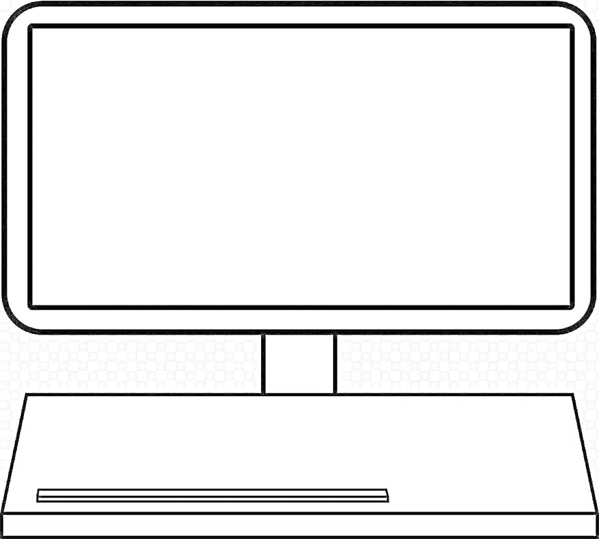 На раскраске изображено: Монитор, Экран, Дисплей, Подставка, Клавиатура, Компьютер, Техника, Электроника
