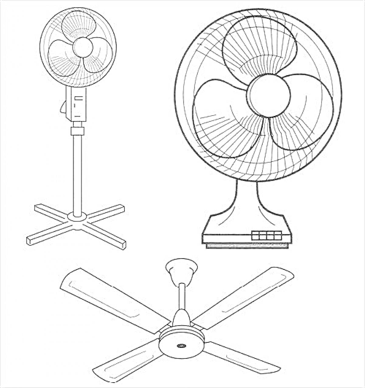На раскраске изображено: Вентилятор, Настольный вентилятор, Техника, Бытовая техника, Охлаждение