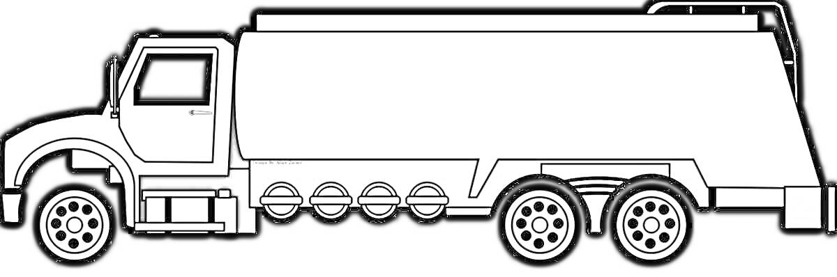 Раскраска Цистерна с шестью колёсами и баком для перевозки жидкостей