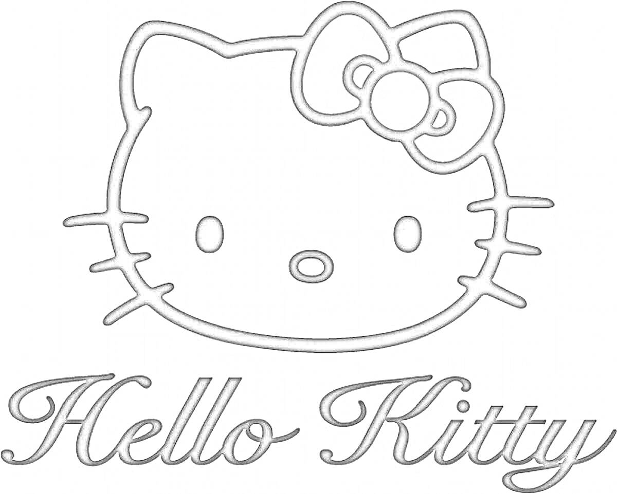 Раскраска Логотип Hello Kitty с бантиком и текстом