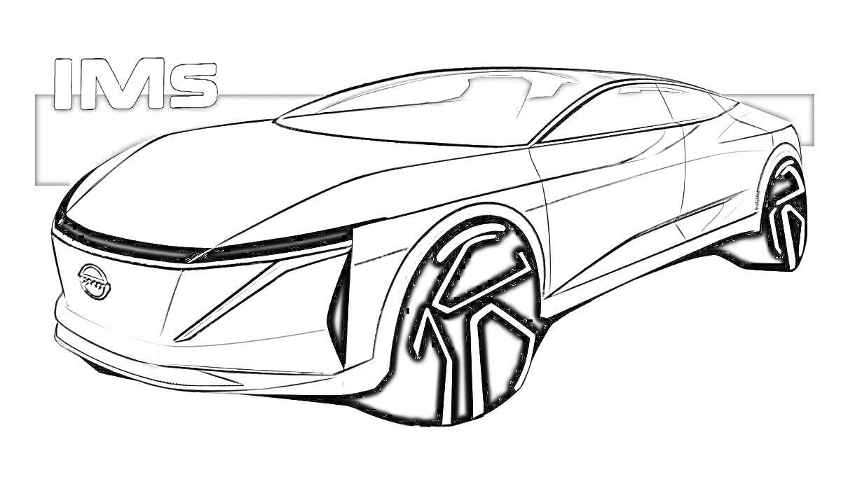 Раскраска Ниссан Жук, модель IMS, вид сбоку, спортивная внешность, крупные колеса, логотип Nissan
