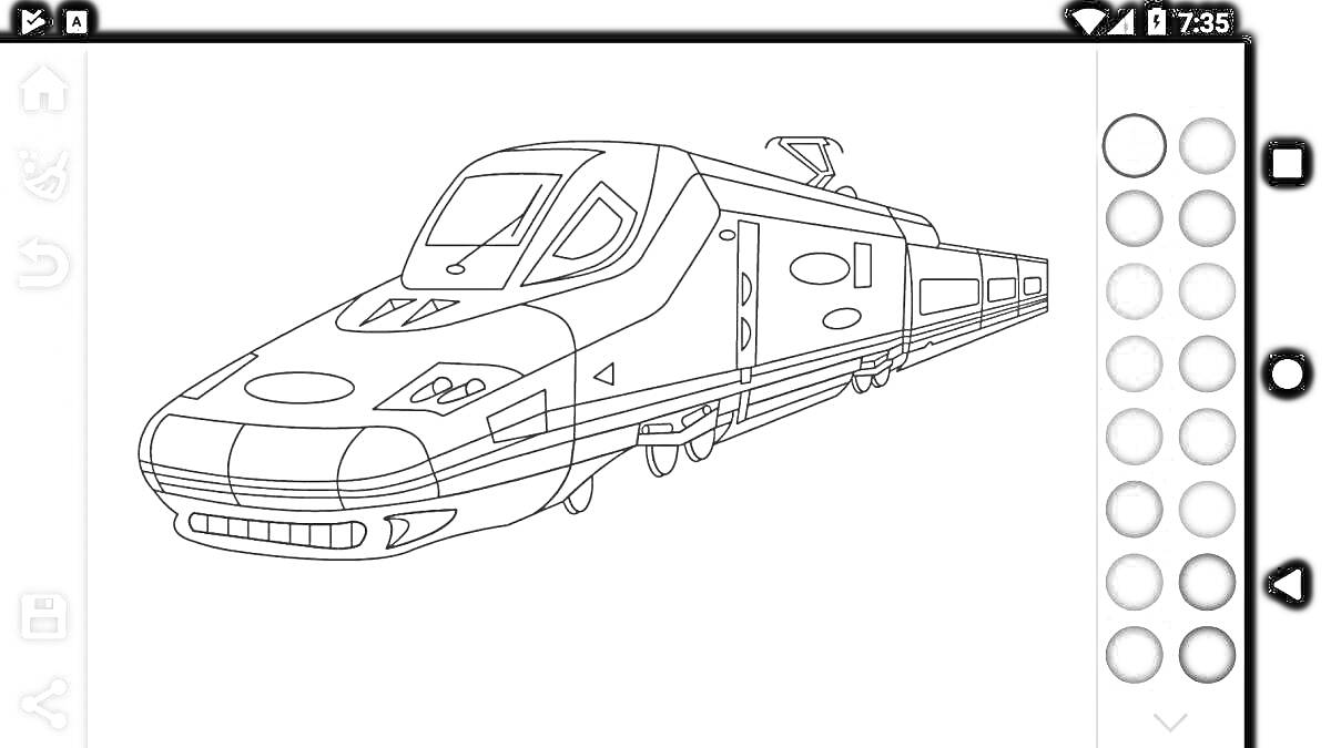 Раскраска Скоростной поезд с вагонами и окнами, вид сбоку