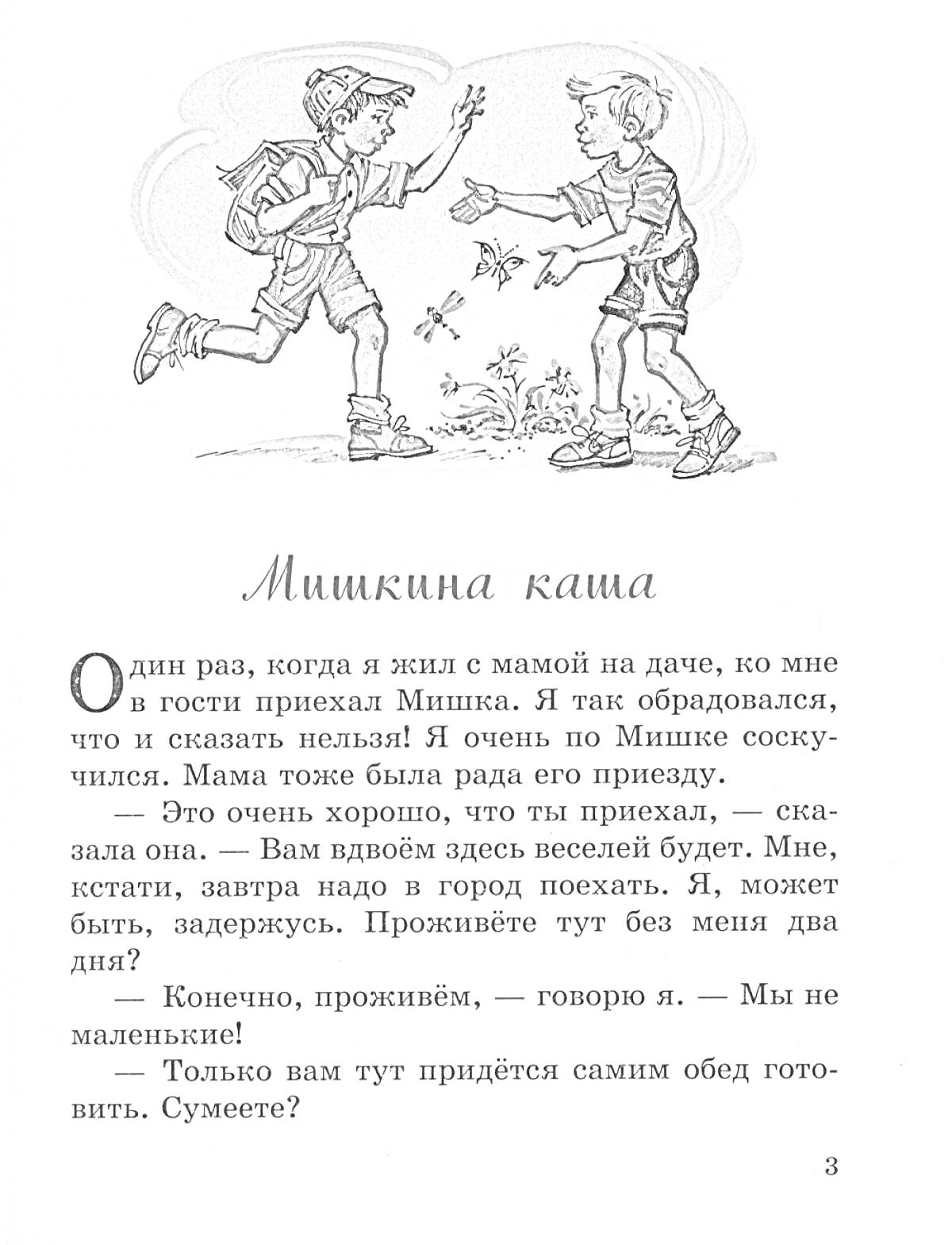 На раскраске изображено: Цветы, Луг, Рассказ, Мишкина каша, Текст, Иллюстрация, Книга