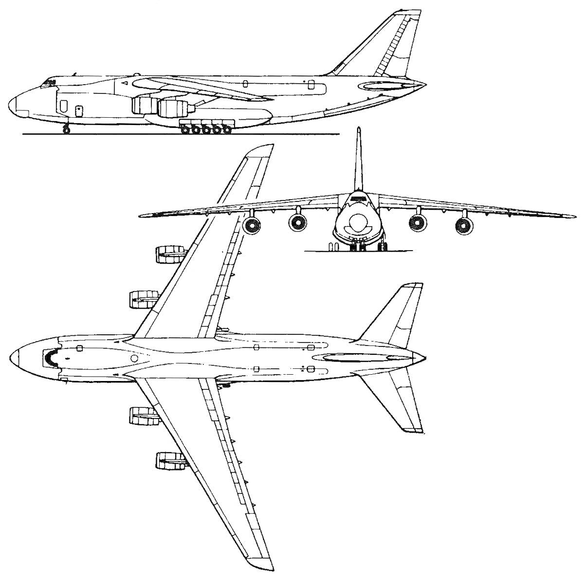 Ил-76, вид сбоку, вид спереди, вид сверху