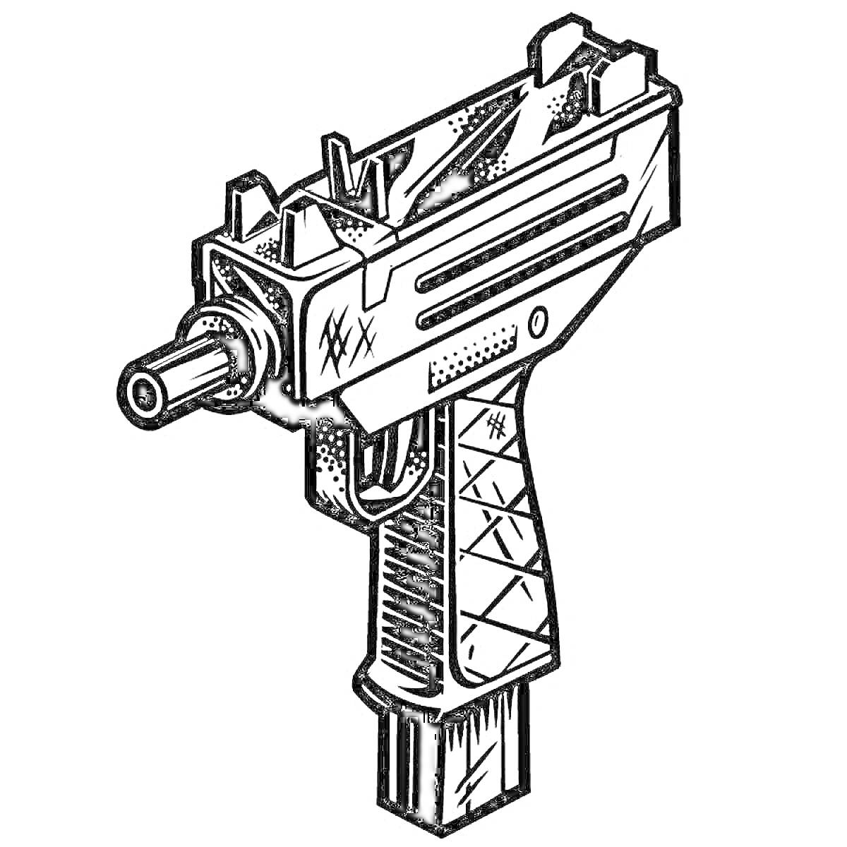Раскраска Пистолет-пулемет Узи