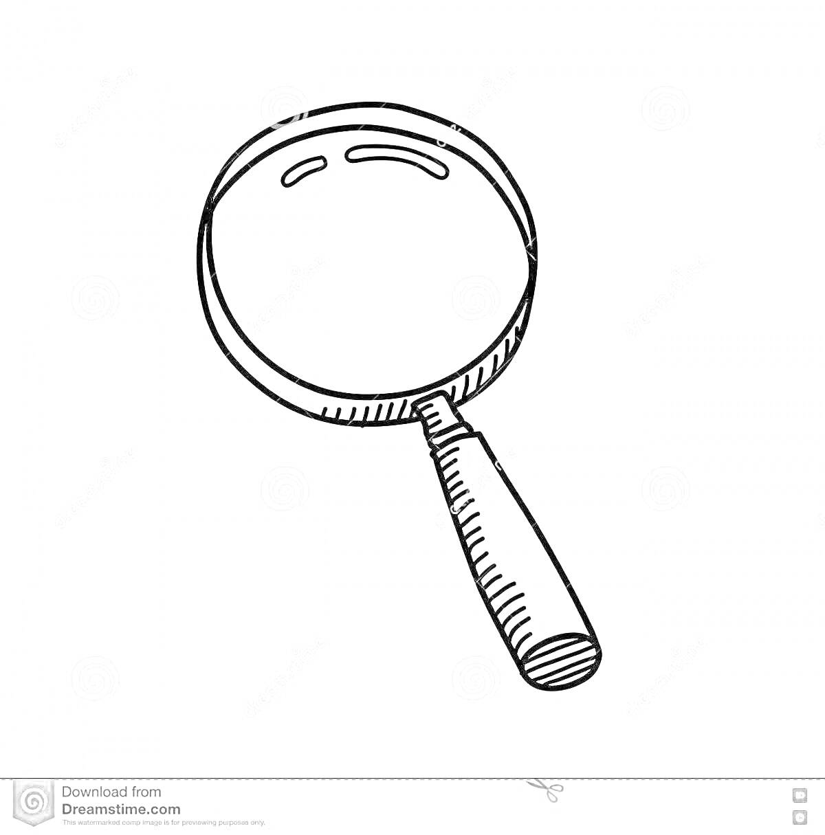 На раскраске изображено: Лупа, Увеличительное стекло, Инструмент, Ручка, Развивающее задание