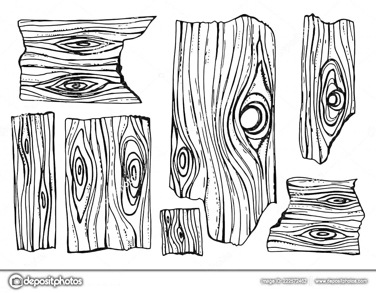 На раскраске изображено: Древесина, Узоры