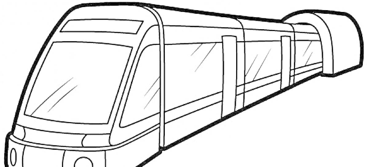 Раскраска Метро поезд с окнами и туннелем