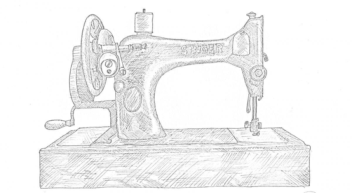 На раскраске изображено: Швейная машина, Маховик, Шитье