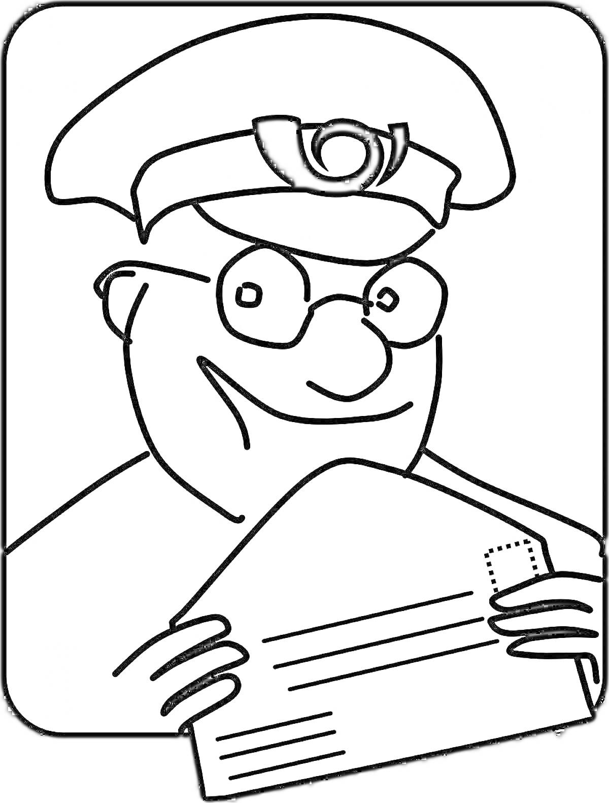 Почтальон с очками и письмом в руках