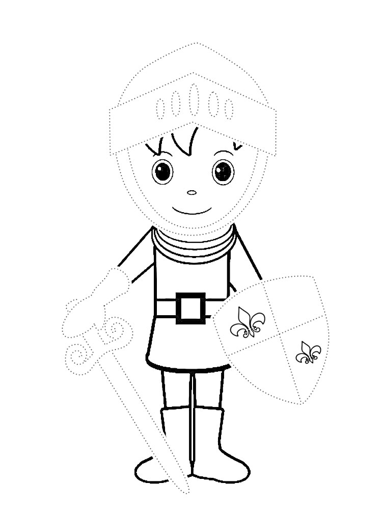 Раскраска Мальчик-рыцарь с мечом и щитом с геральдическими лилиями