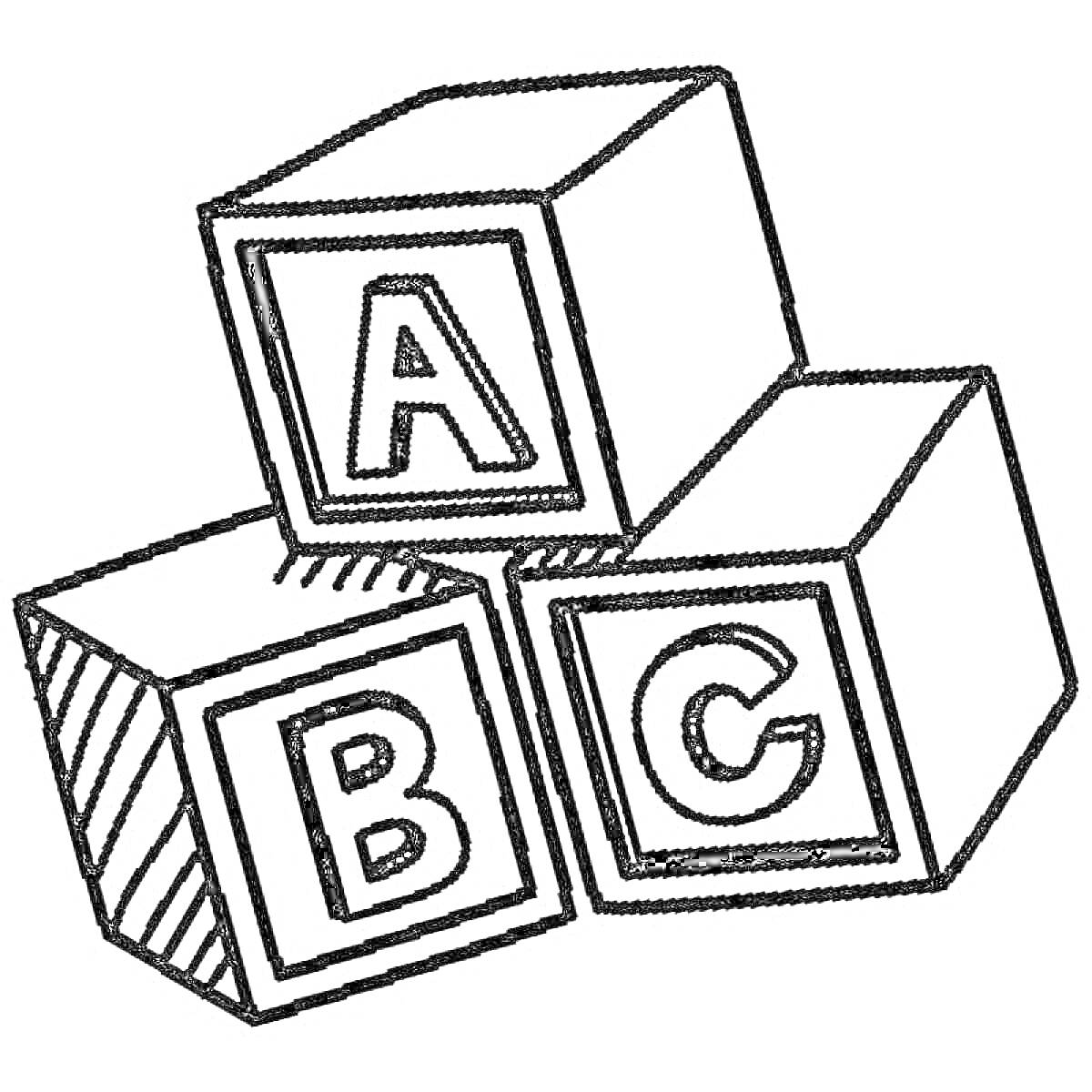 Раскраска Кубики с буквами A, B, C