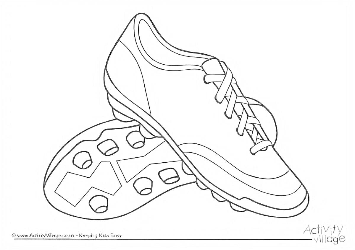 На раскраске изображено: Бутсы, Шипы, Обувь, Шнурки, Спортивная обувь