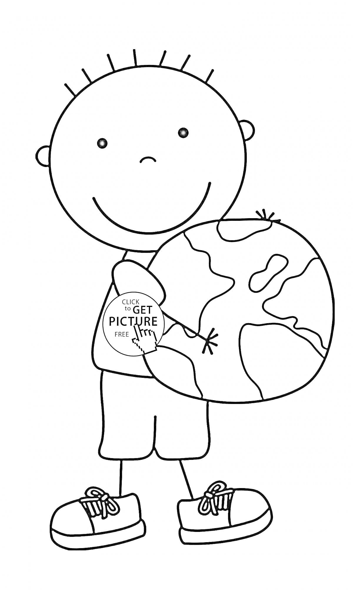 На раскраске изображено: Ребенок, Мальчик, Планета Земля, Окружающая среда, Охрана природы, Экология