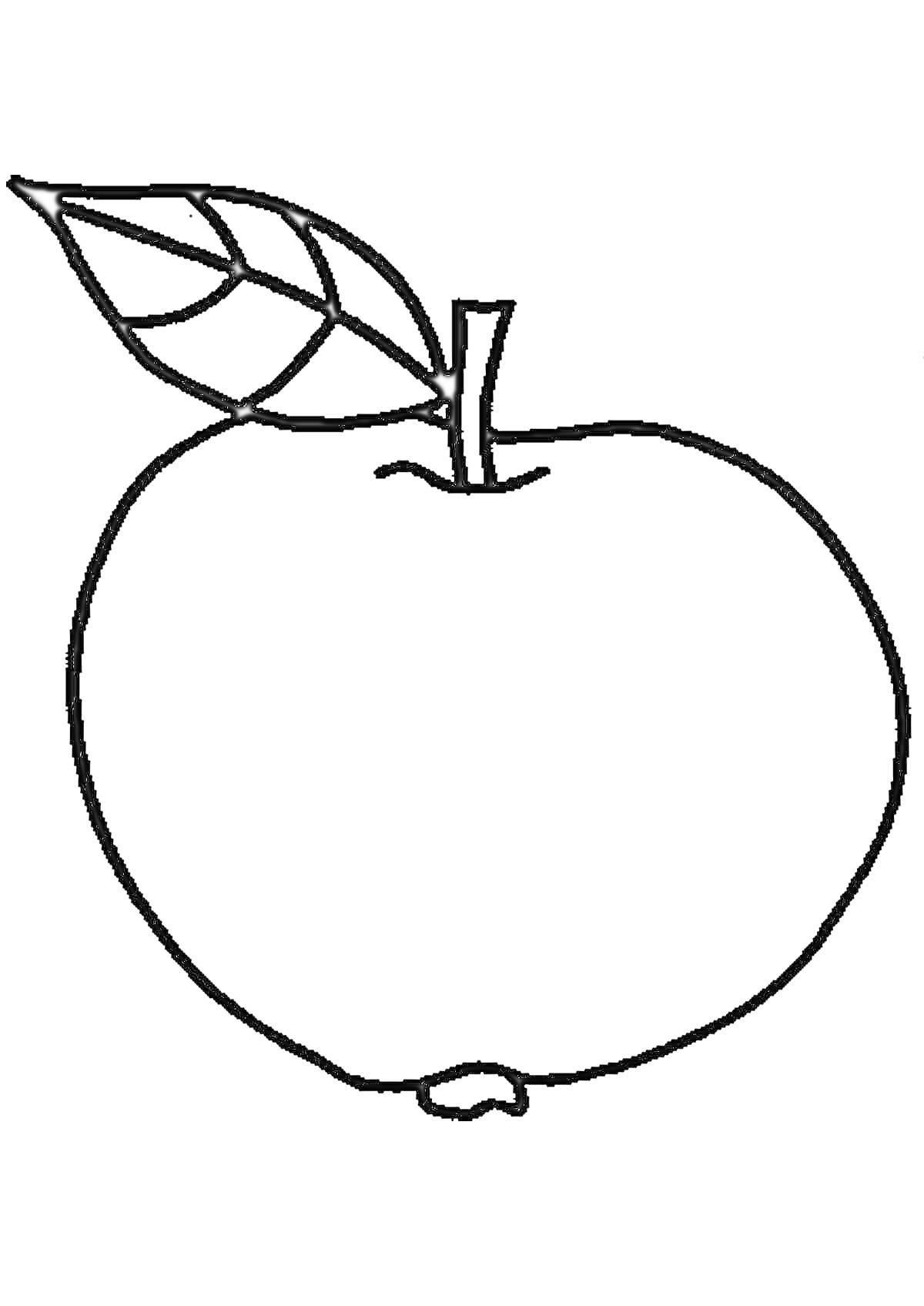 Раскраска Яблоко с одной трубочкой и листочком