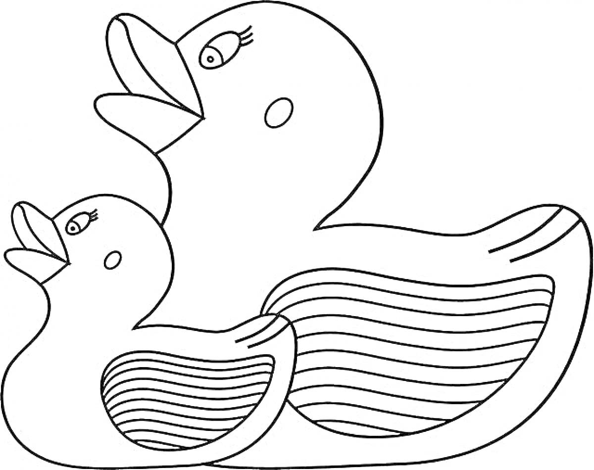 Раскраска Две утки с узором на крыльях