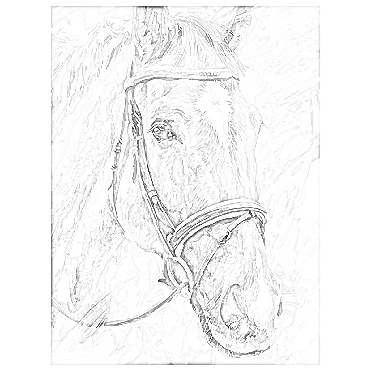 На раскраске изображено: Лошадь, Уздечка
