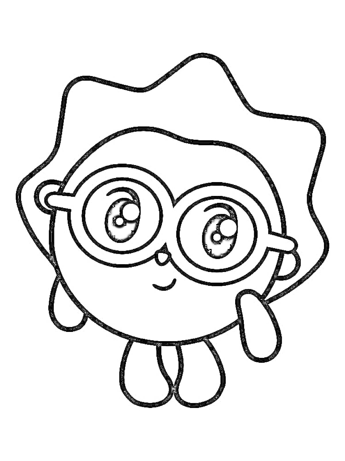 Раскраска Малышарик в очках с пушистыми волосами