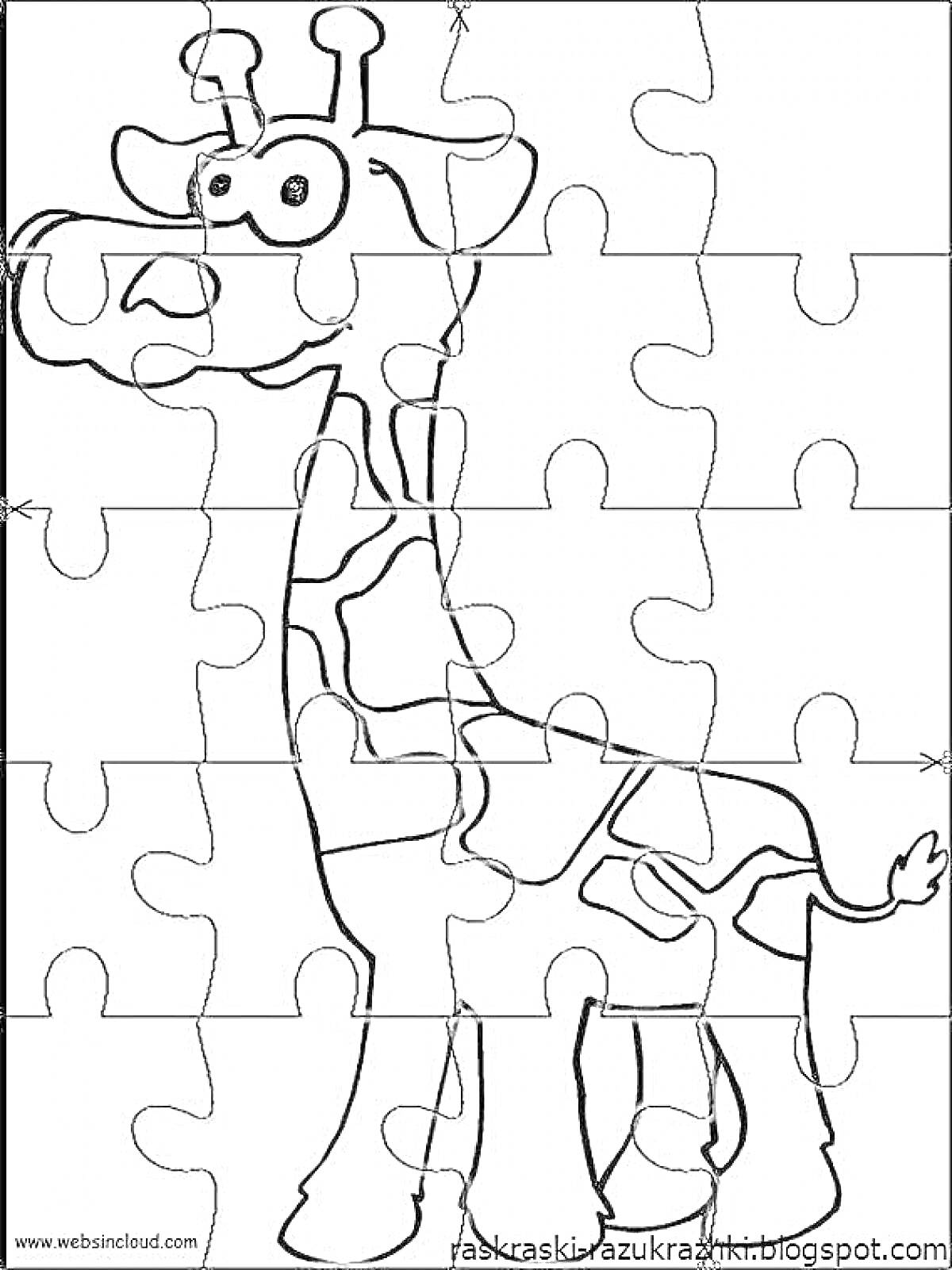 На раскраске изображено: Пазл, Животные, Разукрашка, Головоломка, Жирафы