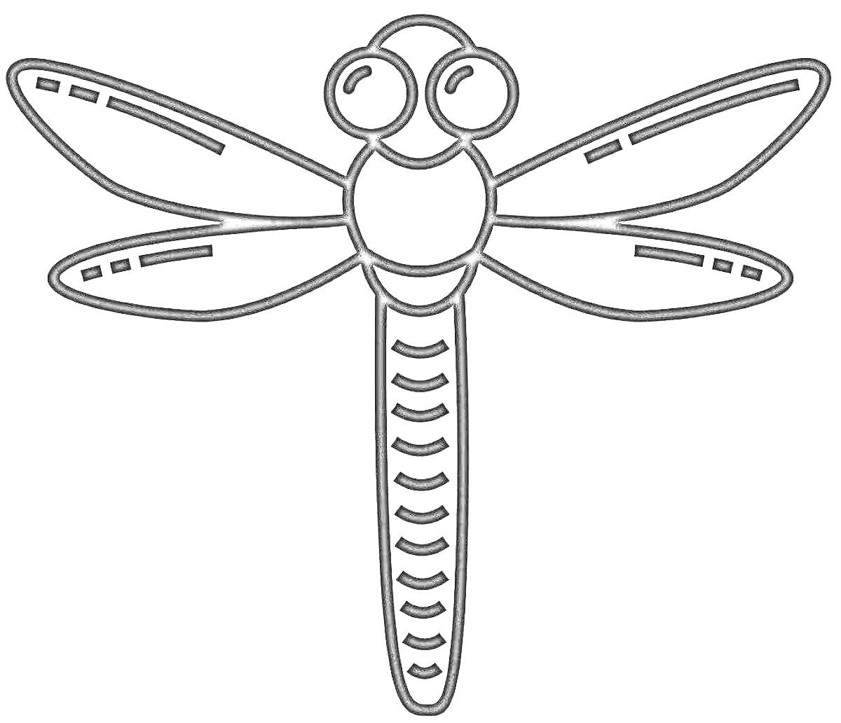 Раскраска Раскраска стрекоза с большими глазами и четырьмя крыльями