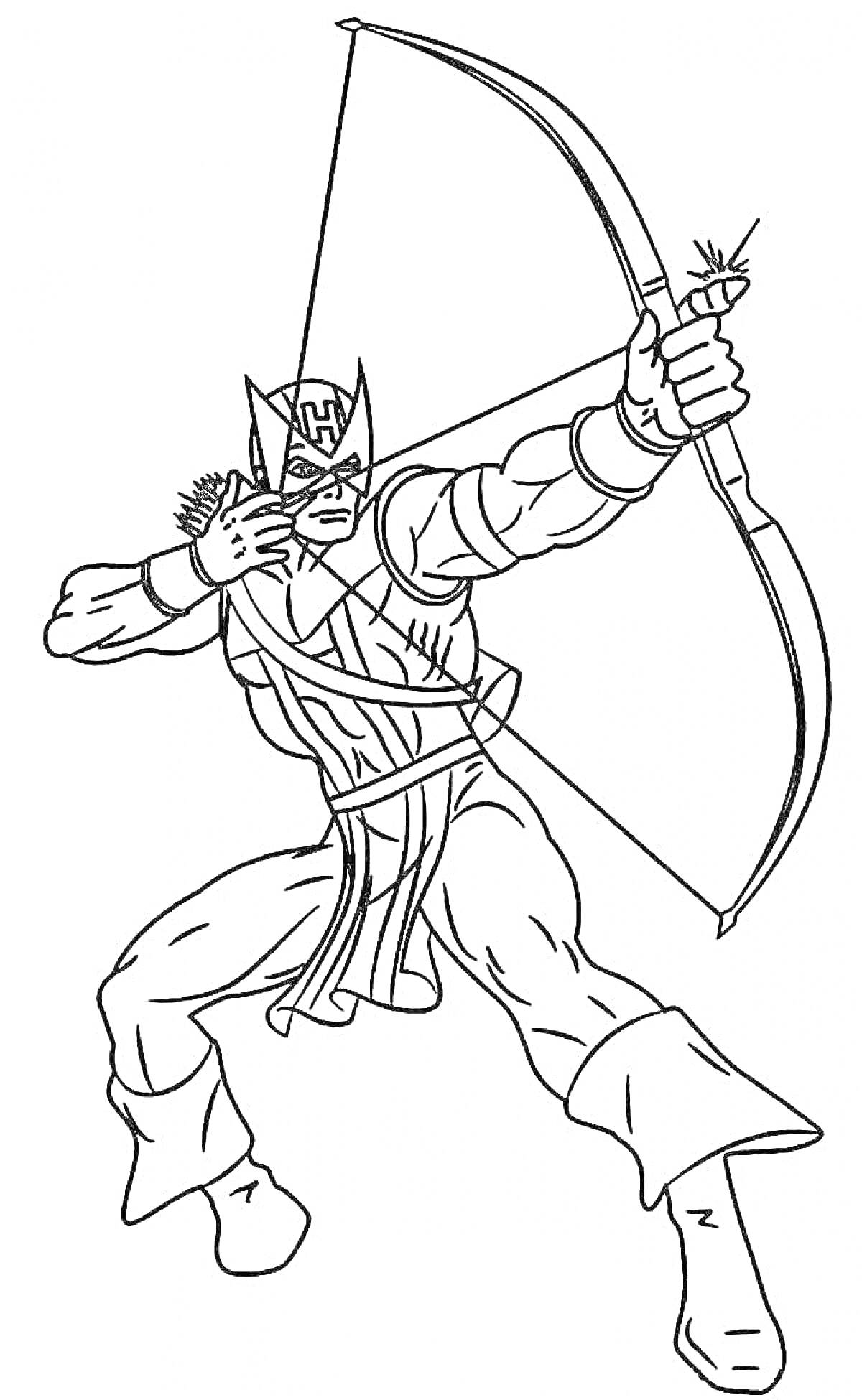 Раскраска Мужчина-мститель в костюме со стрелой и луком