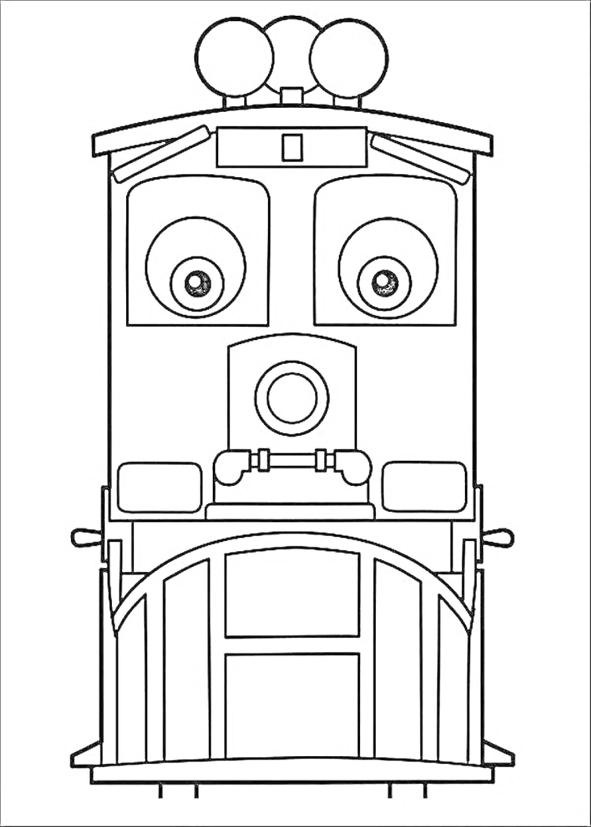 Раскраска Паровозик с большими глазами из Чаггингтона, вид спереди.