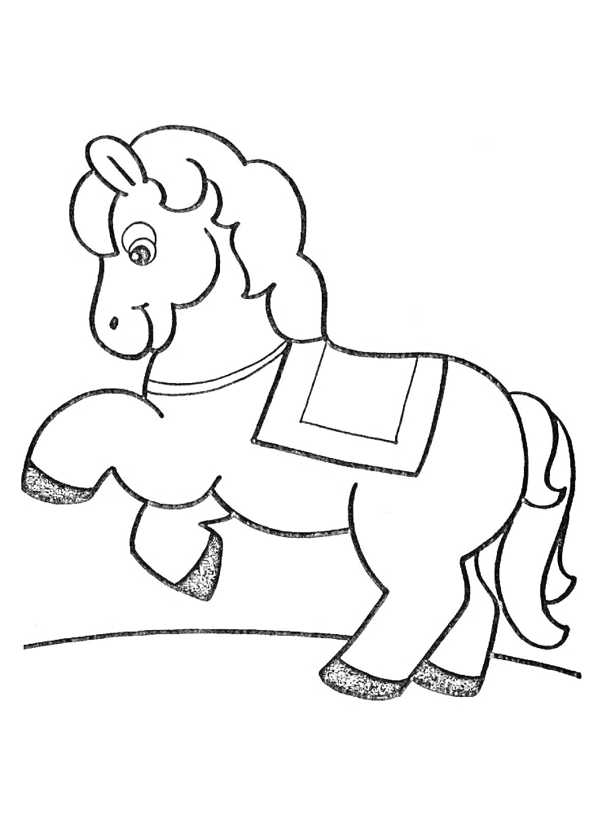 На раскраске изображено: Конь, Лошадь, Детский сад, Животные, Контурные рисунки, Шаги