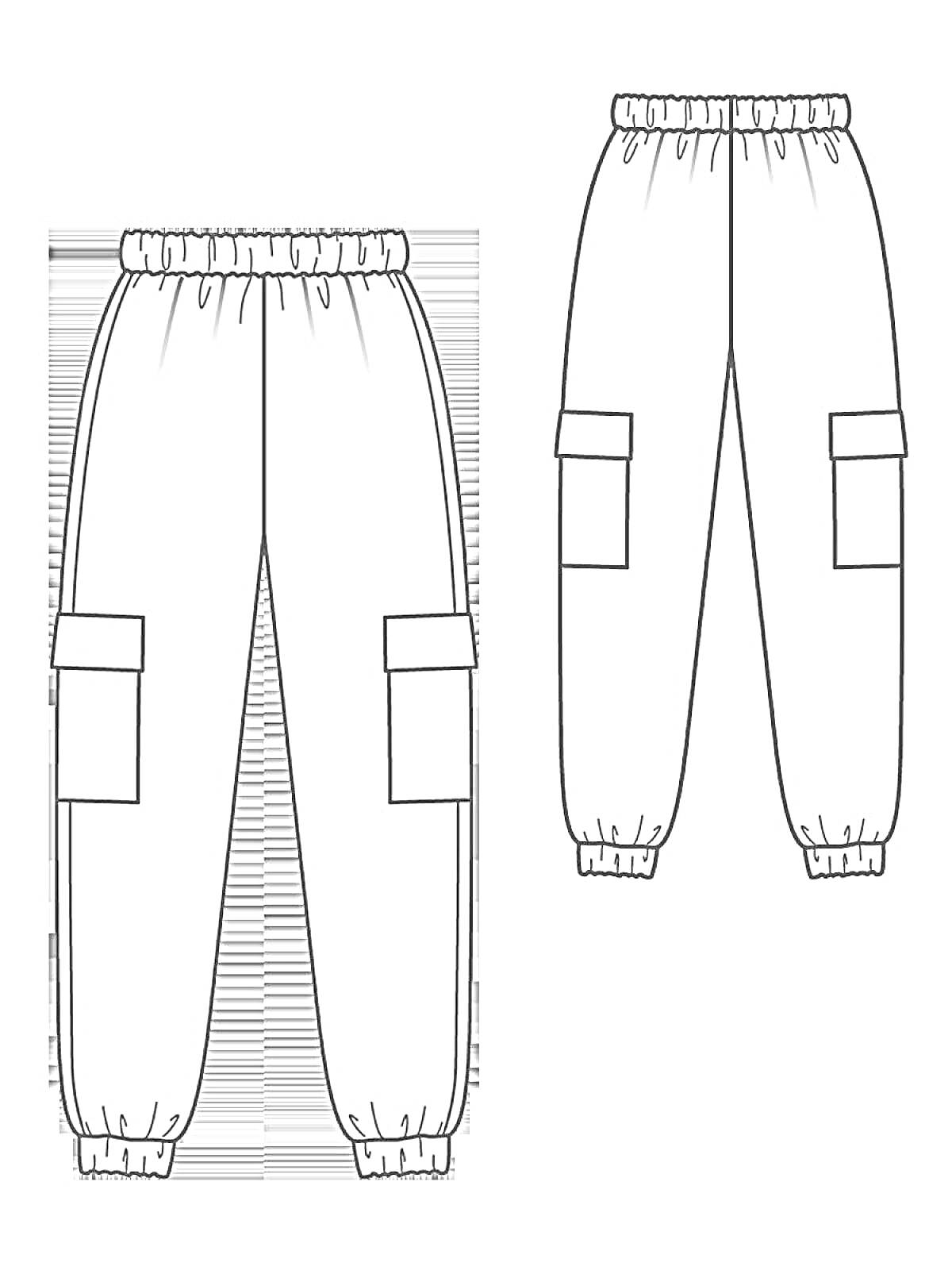 Спортивные штаны с эластичным поясом и манжетами, карманы на внешней стороне бедер.
