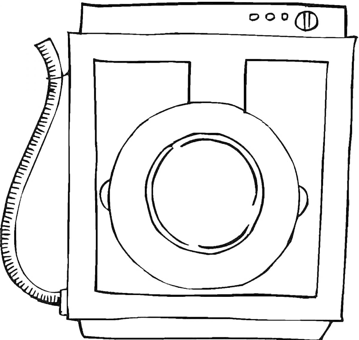 На раскраске изображено: Стиральная машинка, Панель управления, Шланг, Бытовая техника