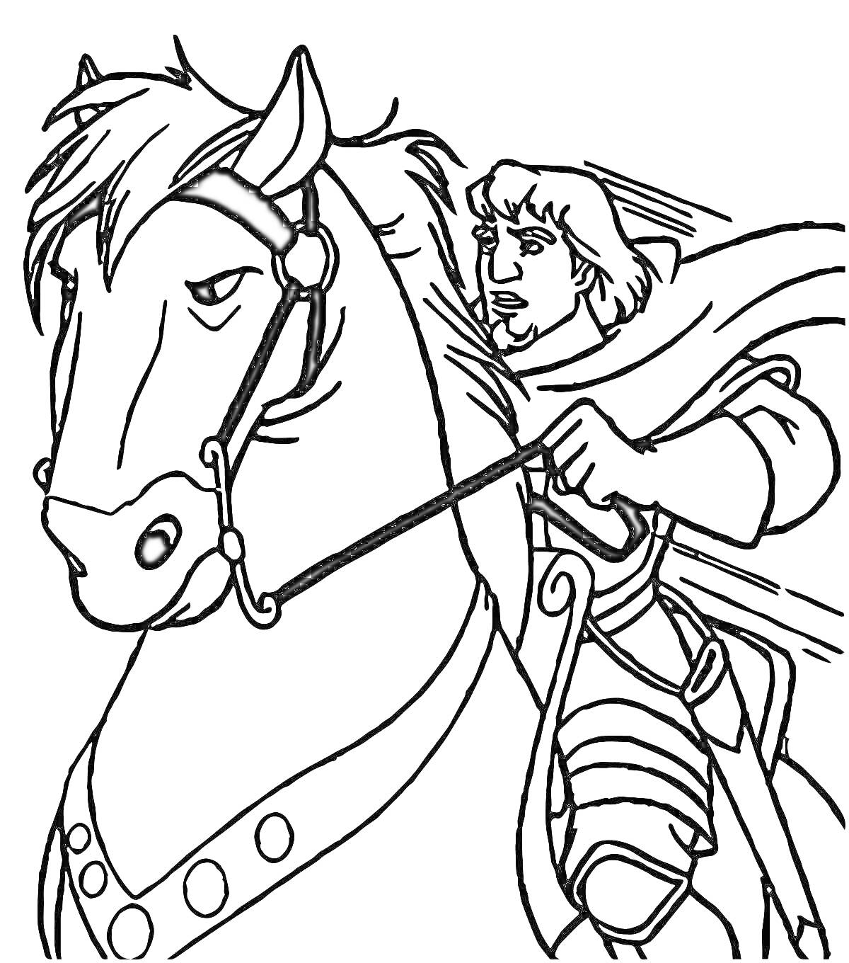 На раскраске изображено: Воин, Лошадь, Битва, Поле боя, Историческая сцена, Сражение, Военная форма