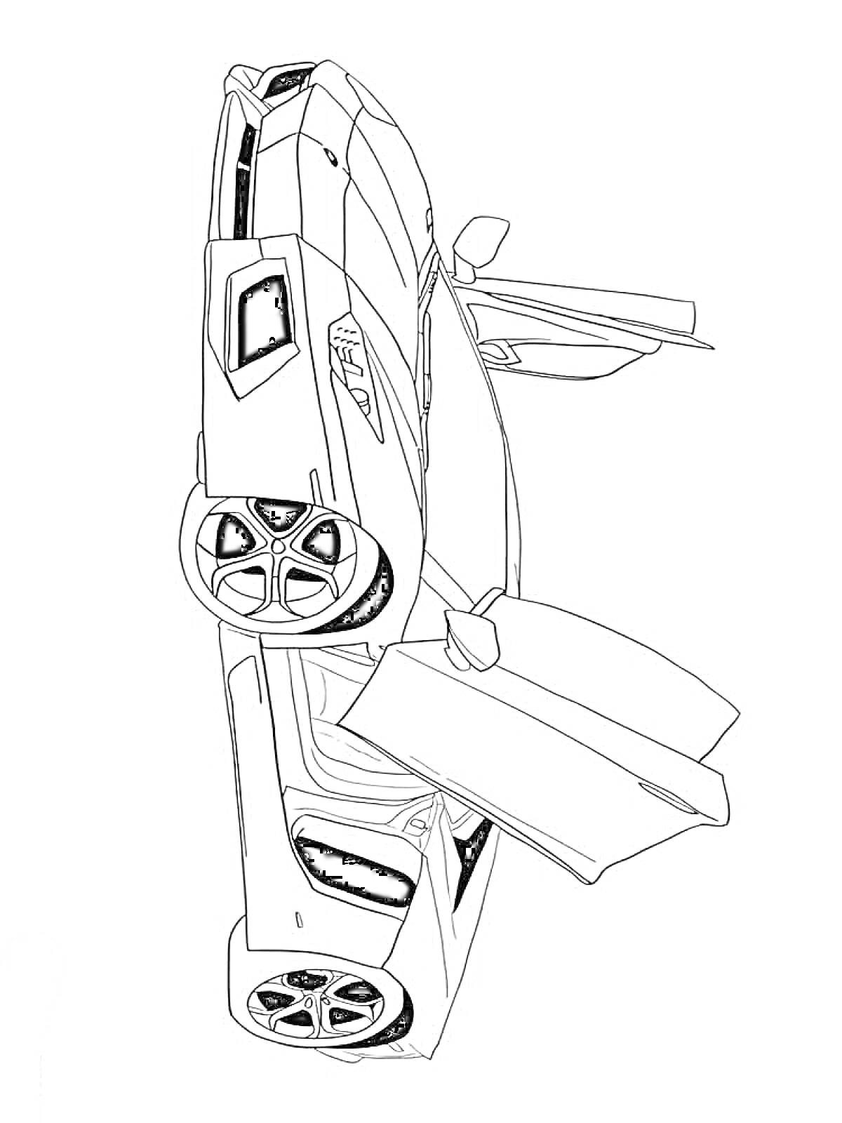 Раскраска Спортивный автомобиль с поднятыми дверями