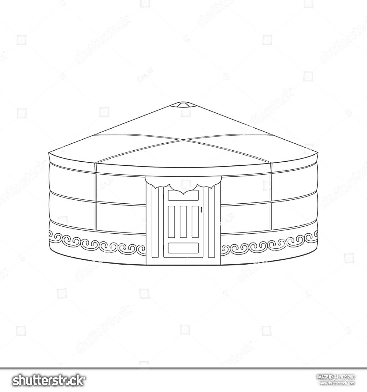 Раскраска Юрта с дверью и декоративным узором для раскрашивания