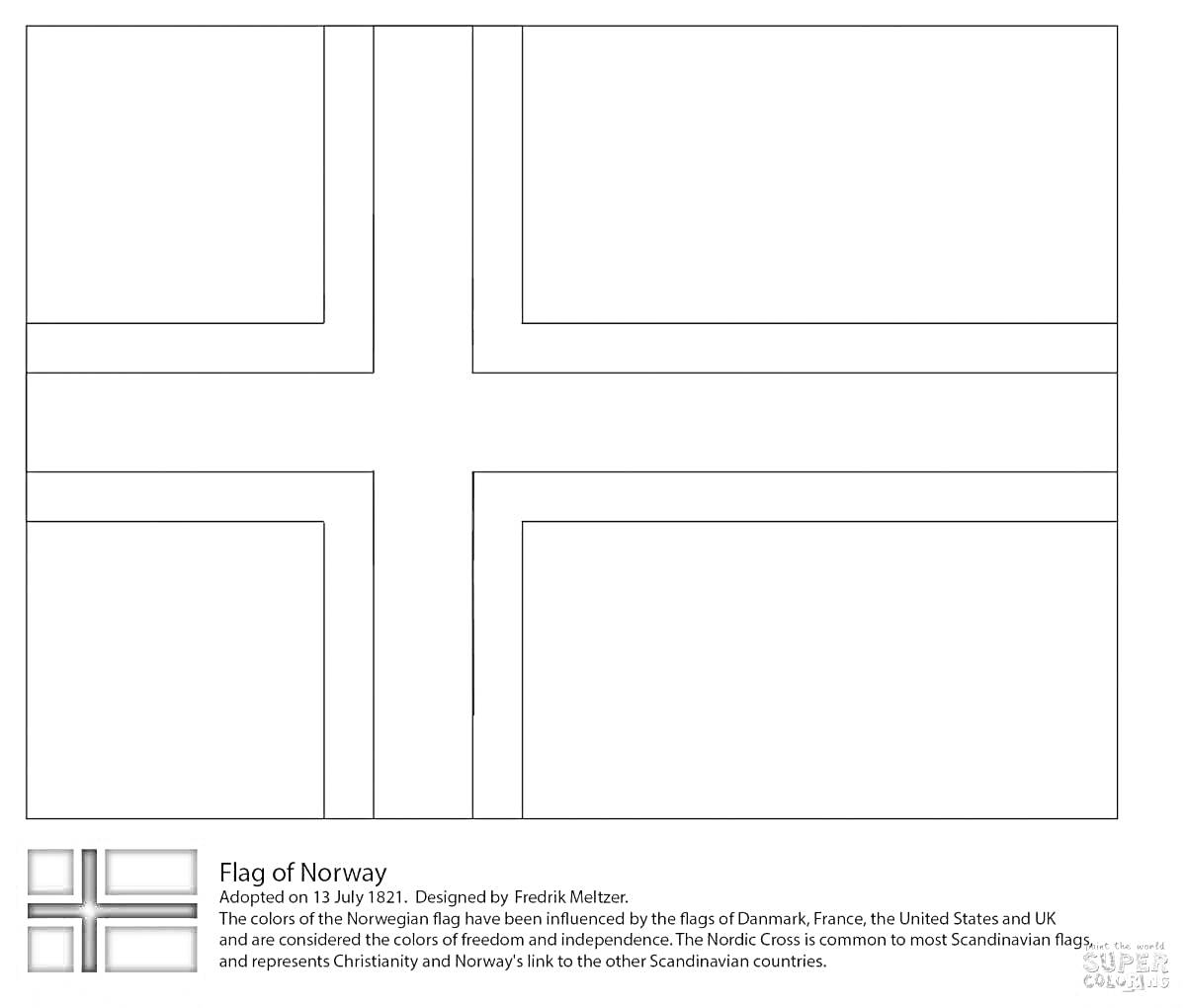 На раскраске изображено: Флаг, Норвегия, Крест