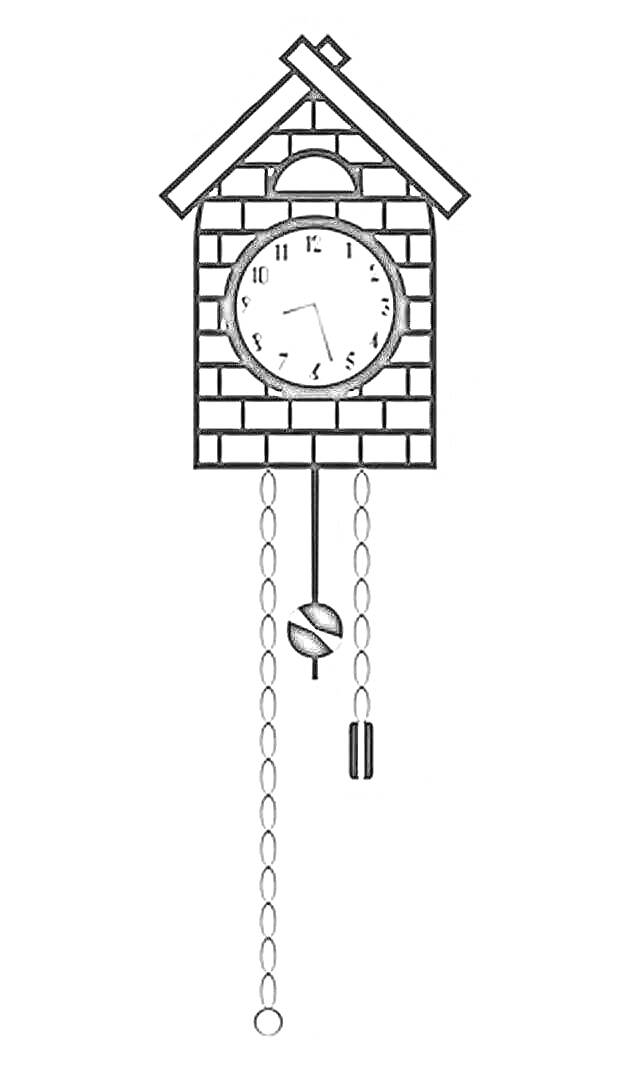 Кукушечные часы с циферблатом, цепочками и гирями