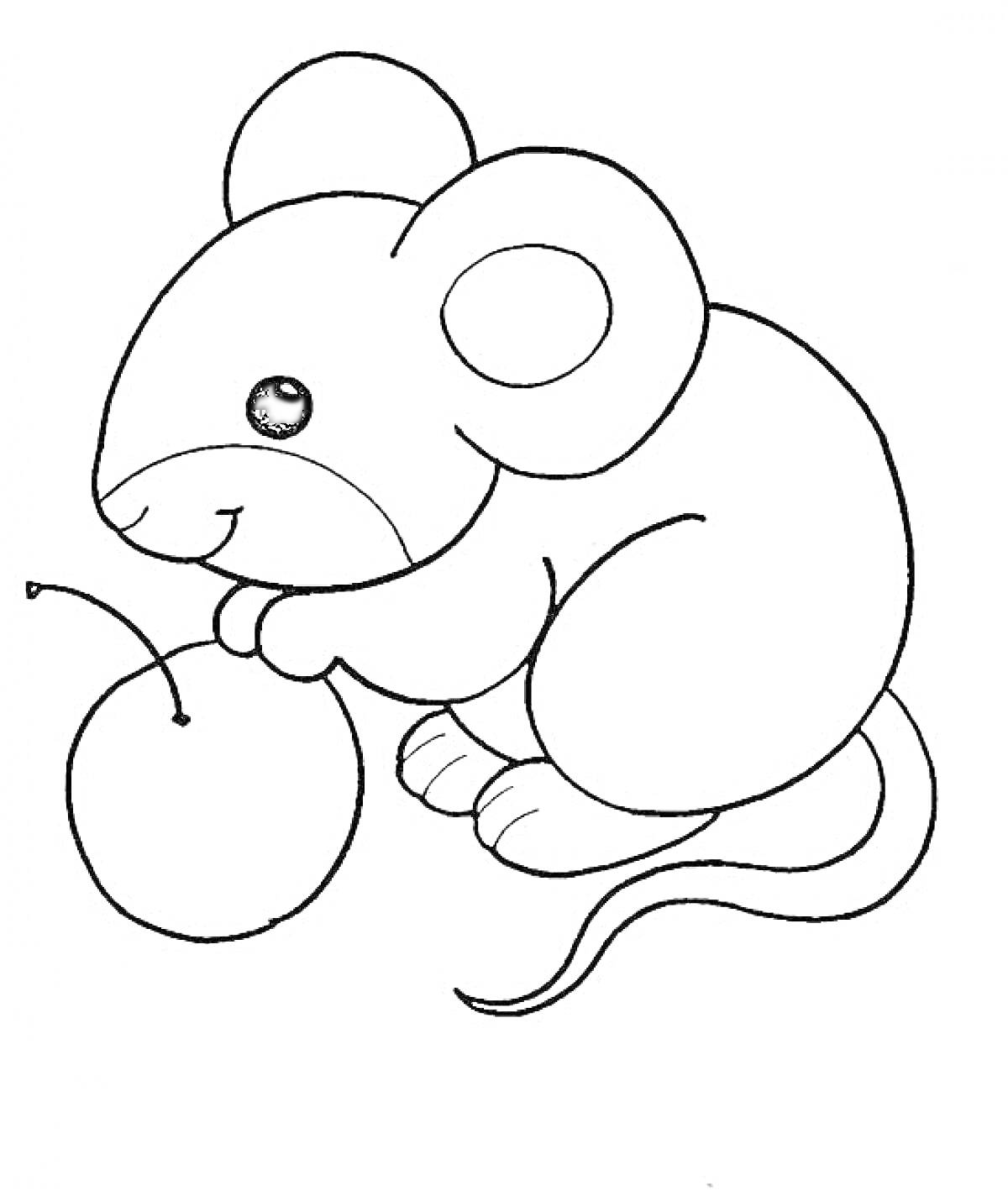 На раскраске изображено: Яблоко, Животные, Малыш, Хвост, Грызуны, Контурные рисунки, Мышь