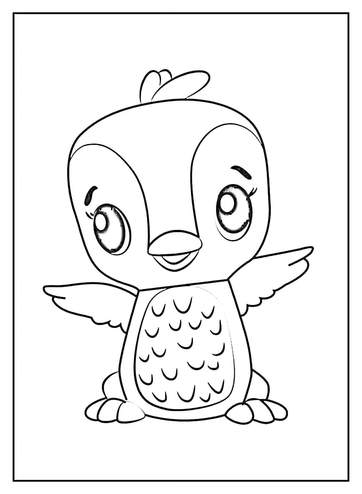 На раскраске изображено: Крылья, Большие глаза, Птенец, Симпатичный