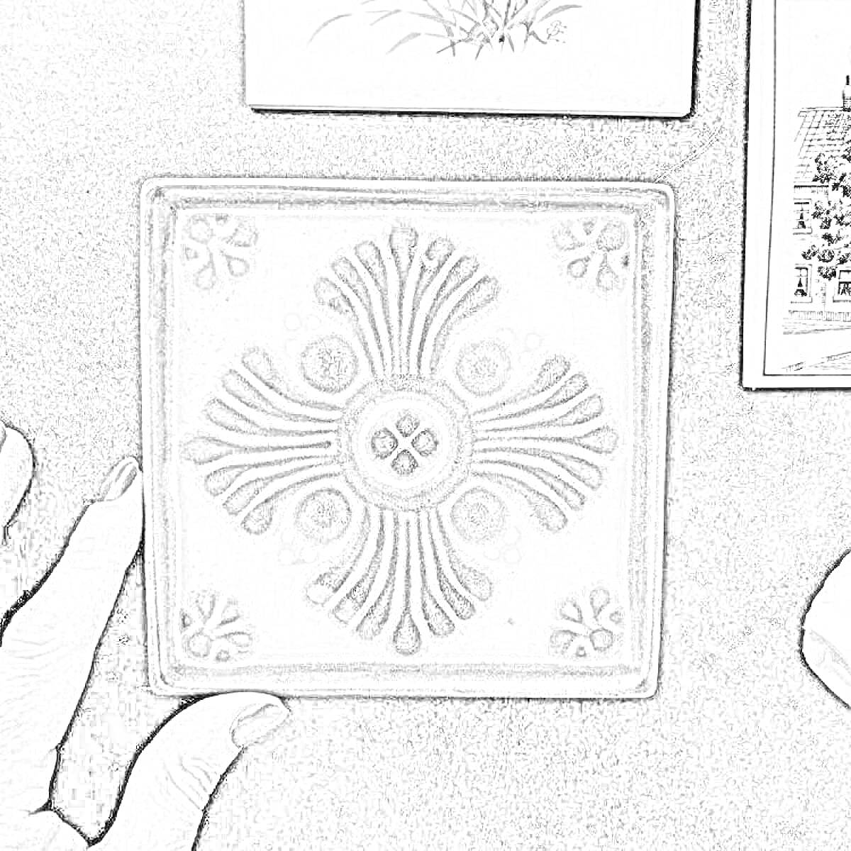 Раскраска Керамическая плитка ручной работы с цветочным орнаментом