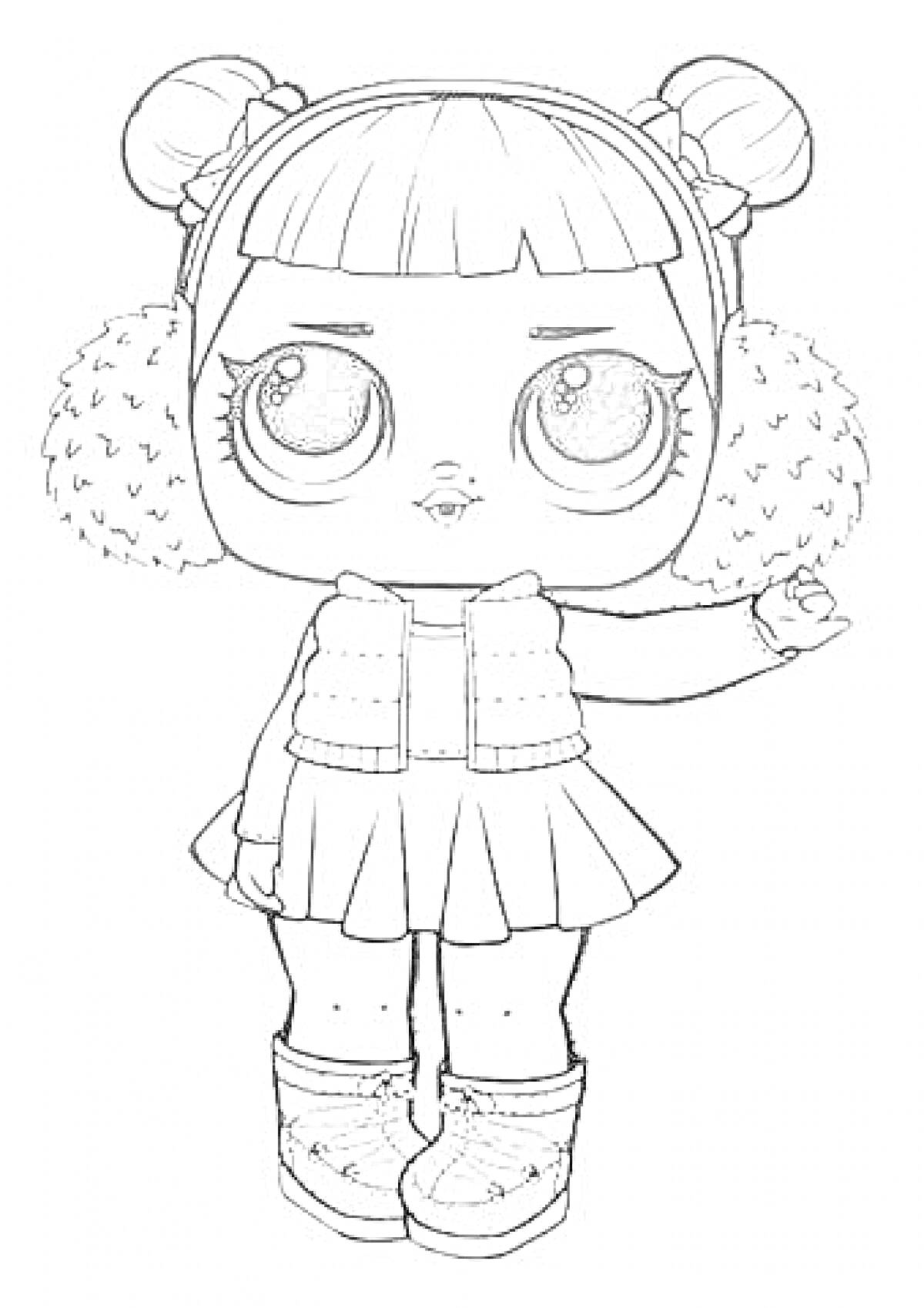 Кукла Лол в тёплой одежде с пушистыми наушниками, вязаной жилеткой и ботинками