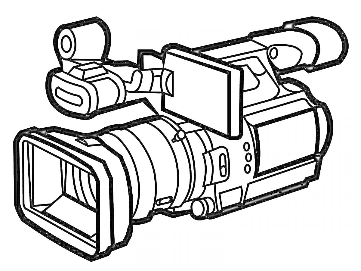 Раскраска Видеокамера с выдвижным экраном, объективом и микрофоном