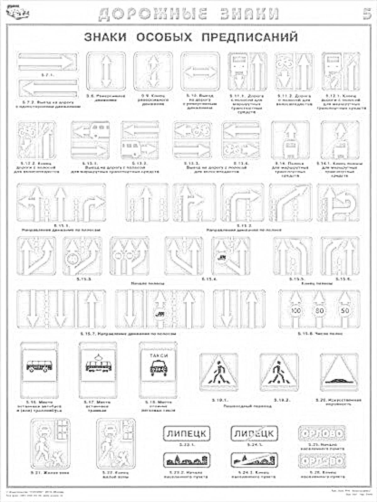 дорожные знаки особых предписаний, включая знаки направления движения, движения по полосам, движения автобусов и велосипедов, а также зоны ограничения остановки и стоянки.