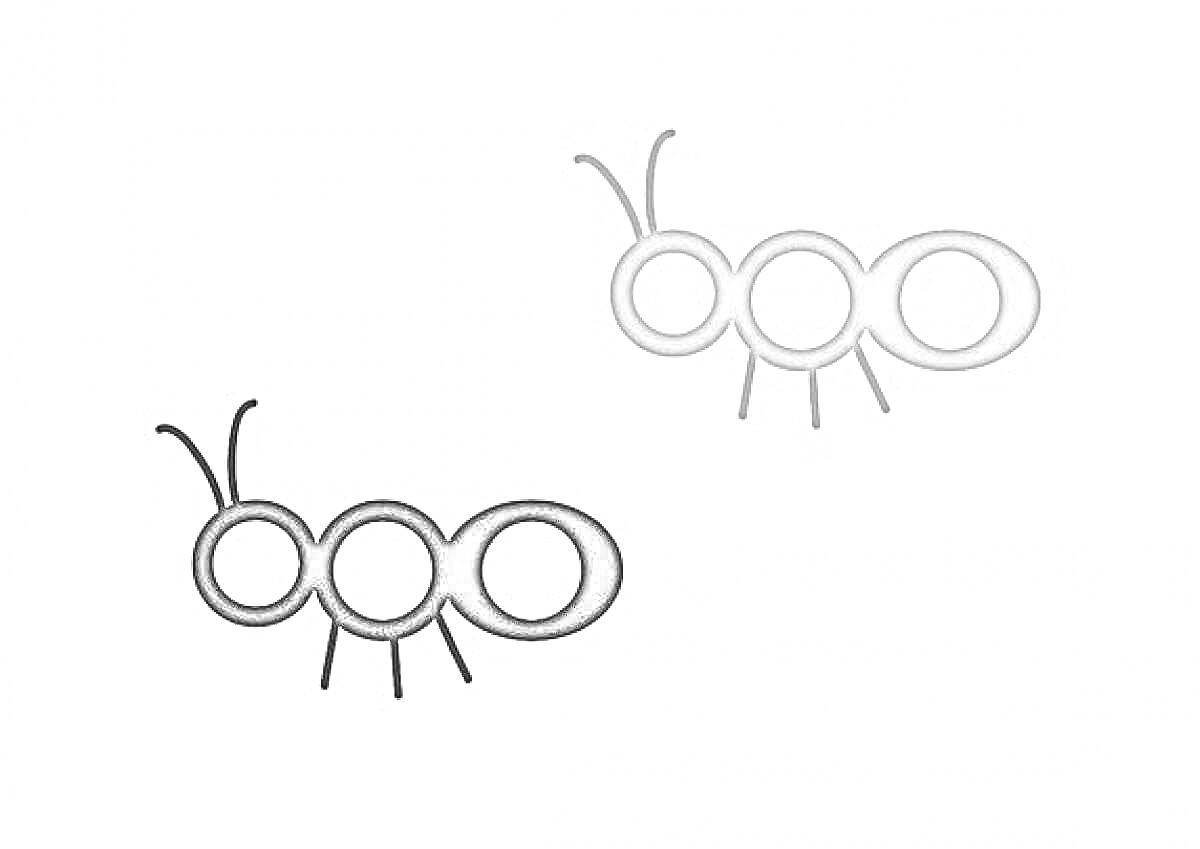 Муравьи из овалов, черный муравей с усиками и ножками, красный муравей с усиками и ножками