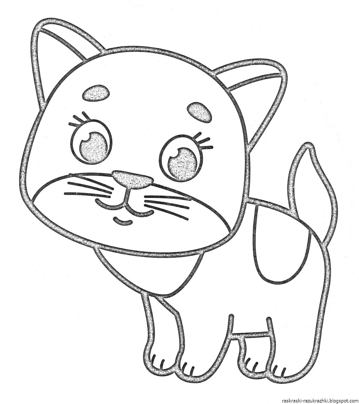 Раскраска Котик с большими глазами и хвостом