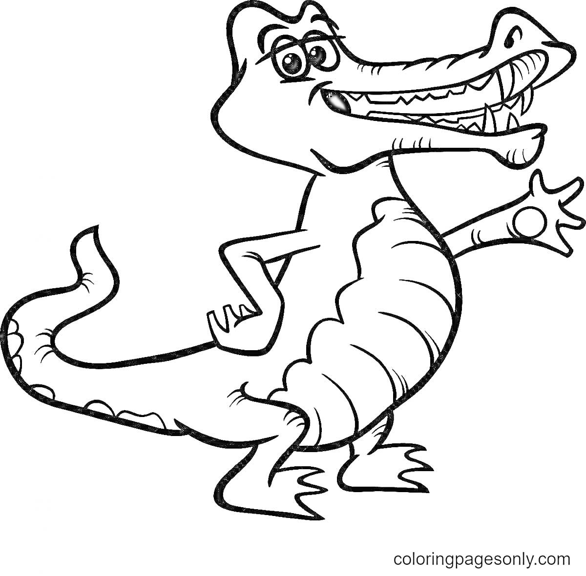 На раскраске изображено: Свомпи, Поднятая лапа, Зубы, Крокодил
